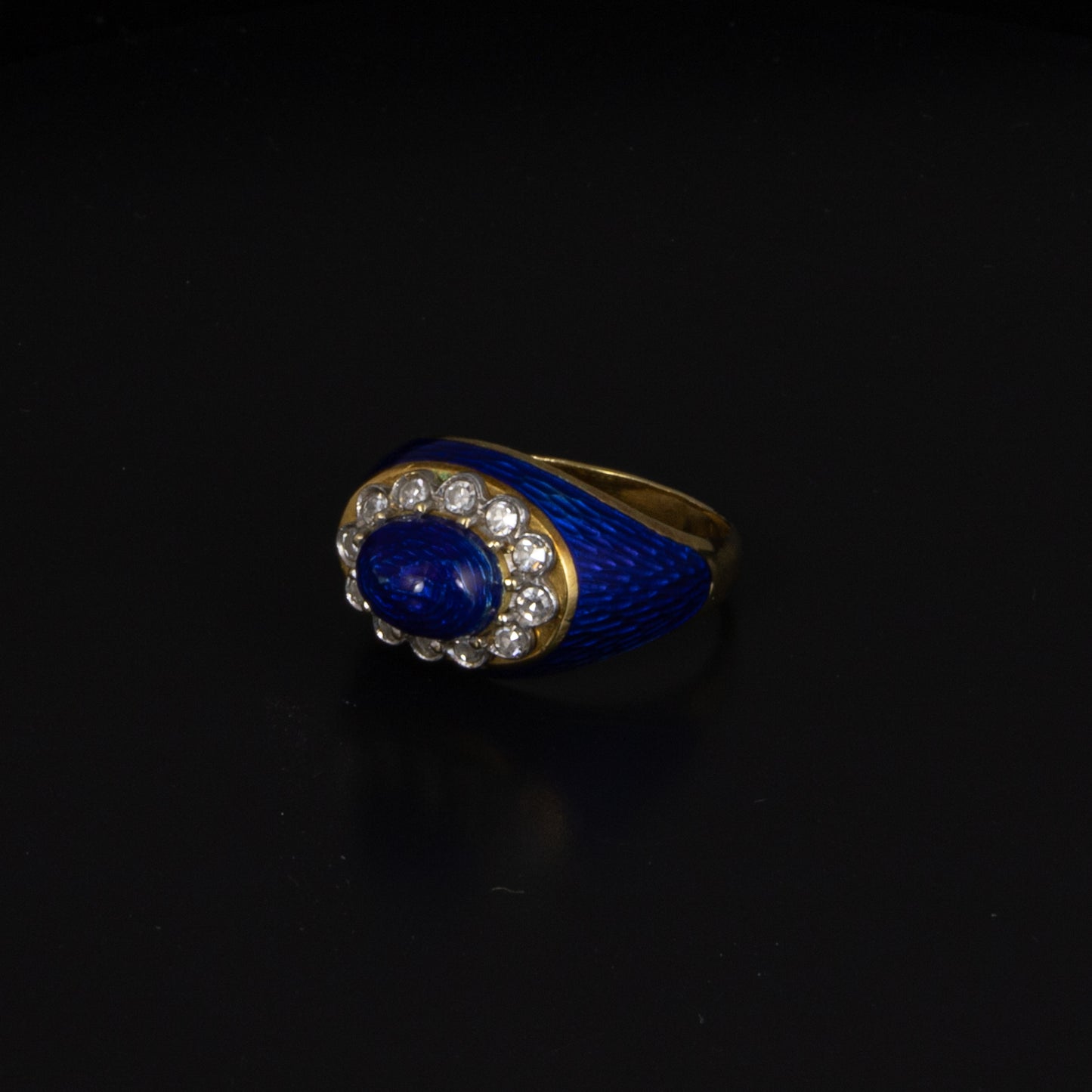 Anillo epoca modernista oro amarillo, esmalte, diamantes