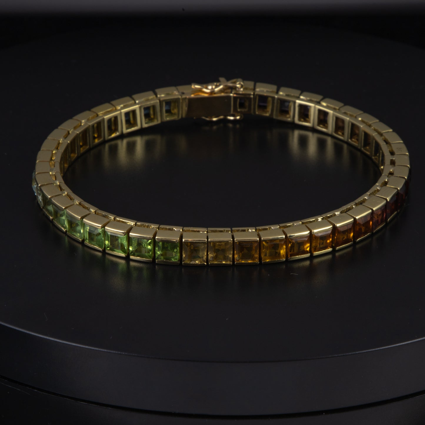 Riviere rainbow, topacios, amatistas, granates, citrinos y aguamarinas, talla princesa 43 x 0,23 qts.