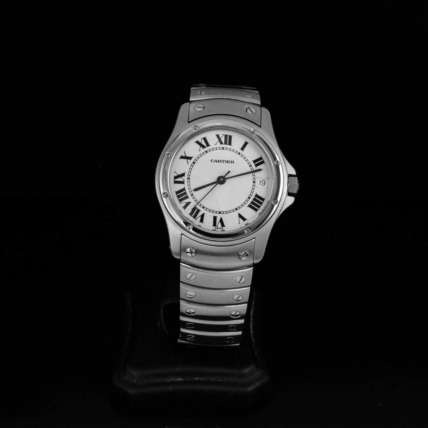 Cartier Santos Ronde automático en acero, con números romanos, de 33 mm.