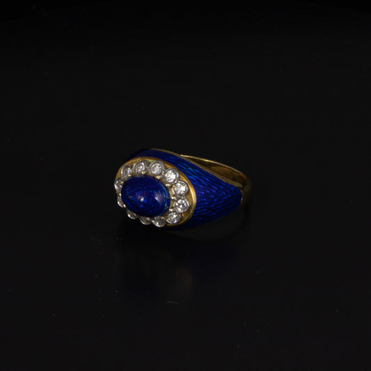 Anillo epoca modernista oro amarillo, esmalte, diamantes