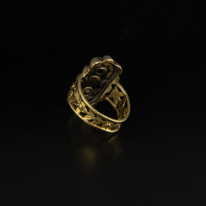 Anillo oro amarillo, plata y diamante.