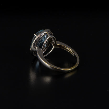 Anillo oro blanco diamantes aguamarina doble talla de 4,16 qts
