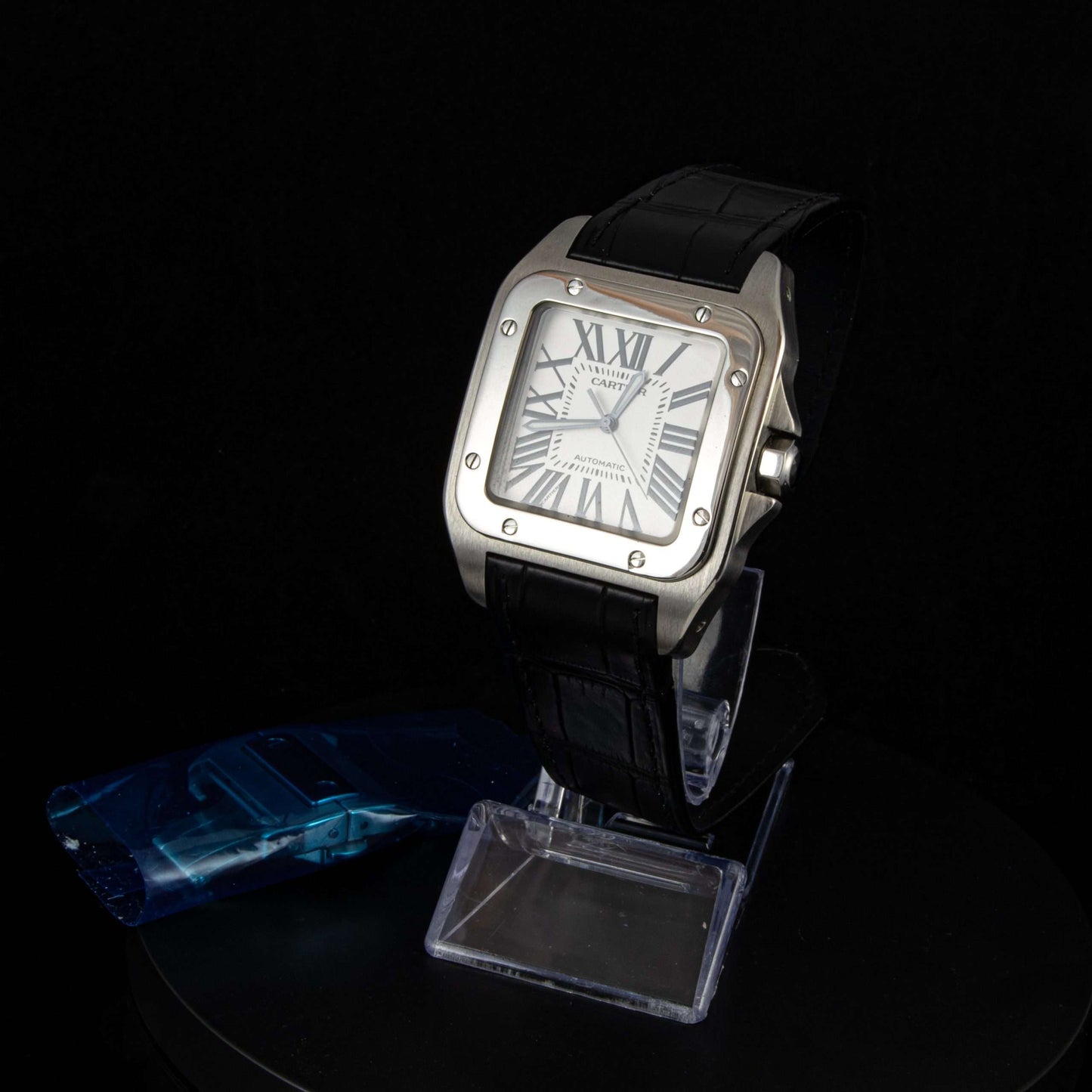 Reloj Cartier santos 100 caballero automático correa piel.